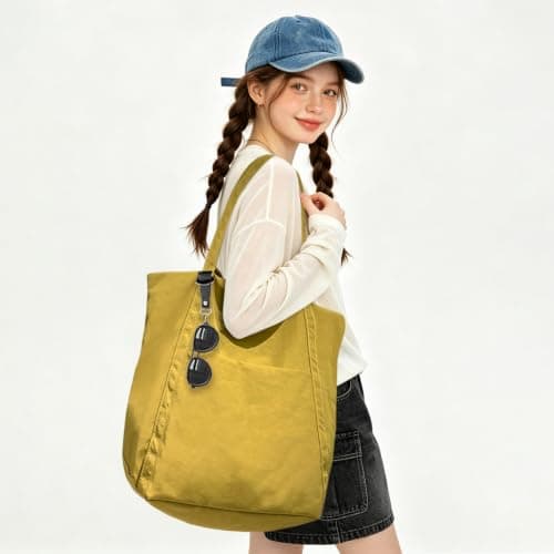 Uhawi Tote Bag for women, unisex,Foldable & Water Resistant – Lightweight Reusable Shopper Bag for Daily Use, Shopping, Travel & Beach (yellow) — view 5