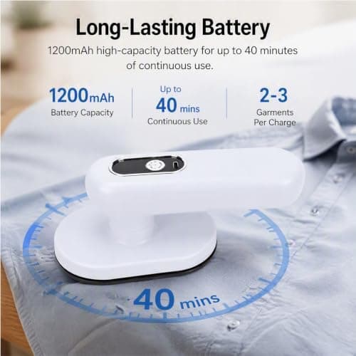Sxhlseller Cordless Mini Travel Iron, Portable Dry Handheld Press with 3 Temperature Settings, USB Rechargeable - Fast Heat Wrinkle Remover for Clothes, Sewing — view 4