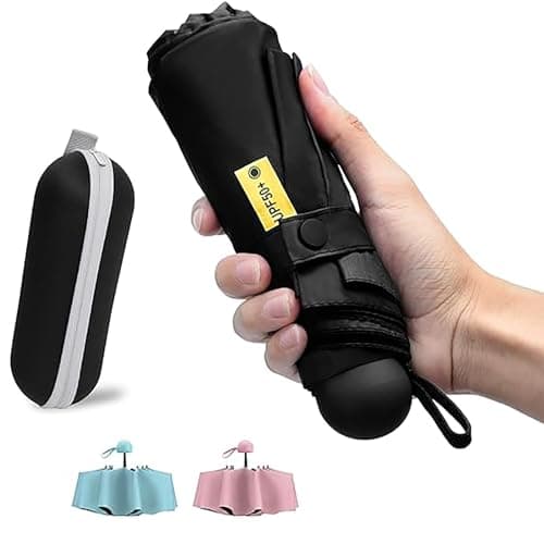Shunshi Folding Travel Umbrella, 6 Ribs Folding Sun Anti-UV Windproof Rain Umbrella,Fast Dry,Portable Pocket Lightweight Small Compact Umbrella with Capsule Case for Men Women Teens (Black)