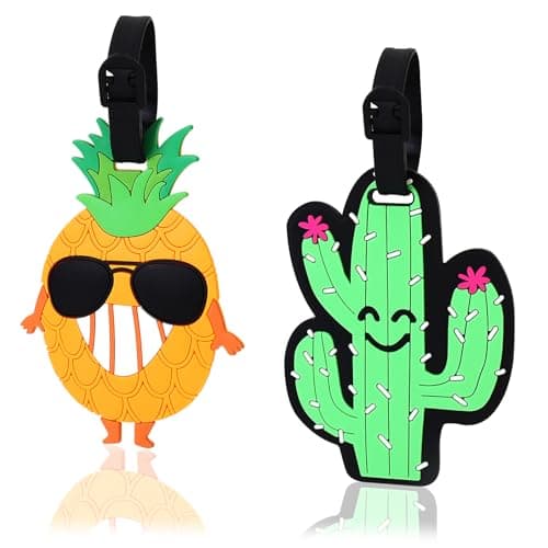 2 Pack Luggage Tags for Travel Suitcase,Summer Beach Name Tags Silicone Suitcase Labels Tags Suitcase ID Tag Travel Baggage Identity ID Labels Handbag Tag Label for Kids Women Men,Pineapple