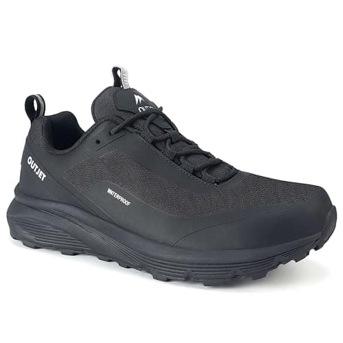 OUTJET Men's Waterproof Lightweight Cushioned Walking & Hiking Shoes – Anti-Slip Outdoor Trainers Black
