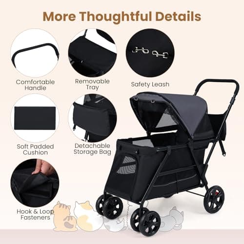 Maxmass Pet Stroller, Travel Dog Buggy with Adjustable Canopy, Safety Belt, Dual Entry and Ramp, Foldable Puppy Pushchair for Small Medium Dogs Cats — view 5