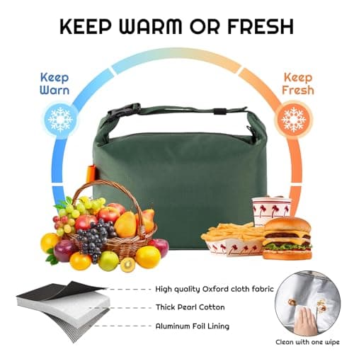 YUDANSI Insulated Lunch Bag with Thick Foil, Leakproof Thermal Lunch Tote for Work School Picnic, Large Capacity Cooler Bag with Adjustable Shoulder Strap for Men Women Adults Kids (Green) — view 6