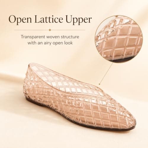 Jelly Shoes for Women PVC Jelly Flats Slip On Mesh Lattice Sandals Nude — view 5