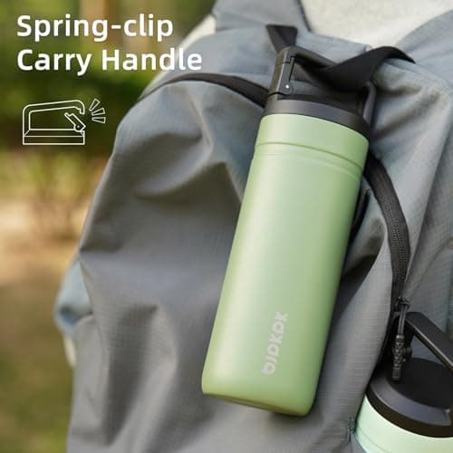 BJPKPK Insulated Water Bottle with 2 Lids,600ml Double Wall Stainless Steel Vacuum Tumbler Travel Coffee Mug,Wide Mouth Thermal Cup,Milky — view 2