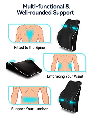 Travel Ease Ergonomic Lumbar Support Cushion, Memory Foam Back Support Cushion for Office Chairs with Skin-friendly Cover for Comfort (Black) — view 4