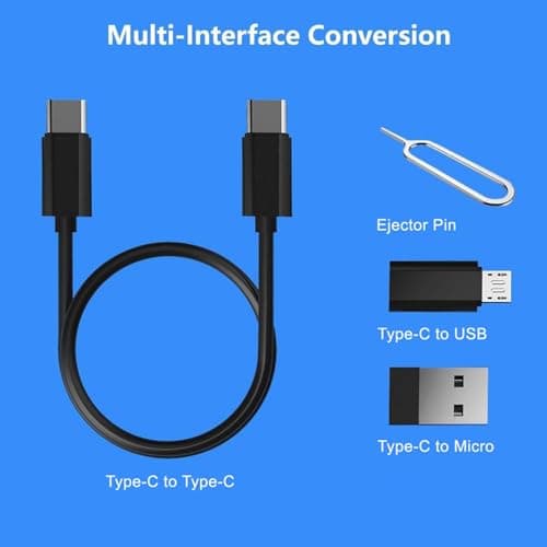 Multi USB Adapter Cable Kit, USB C to iOS Device Adapter Box, Conversion Set USB A & Type C to Male Micro/Type C/iOS Device for Data Transfer, Card Storage, Tray Eject Pin, Phone Holder-Black — view 4