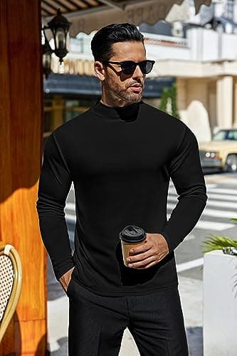 Ekouaer Men's Mock Turtleneck Shirts Long Sleeve Basic Turtle Neck Undershirt Lightweight Thermal Top Black XL — view 2