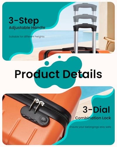 Shavont Large Suitcase 28 Inch Hard Shell Luggage ABS Travel Case (Orange) — view 5
