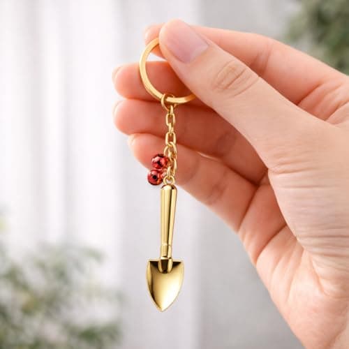 VEOWOO Shovel Keyring –Multitool Keychain Bag Charms for Women with Golden Shovels and Red Bells, Cool Key Rings Gifts for Father, Friend, Family and Repairman — view 5