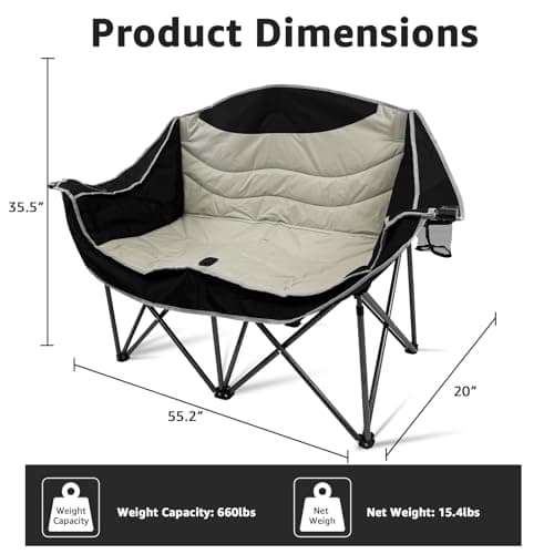 Jacgood Oversized Double Camping Chair, 55.2" Padded Loveseat 660 lbs — view 3