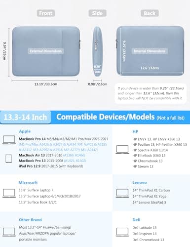 HYZUO 13.3-14 Inch Laptop Case Sleeve Bag Set for MacBook Pro, Pale Blue — view 6