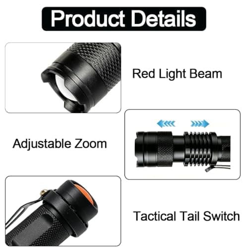 2 Pack LED Red Light Torch, Red Flashlight with Adjustable Focus Portable — view 4