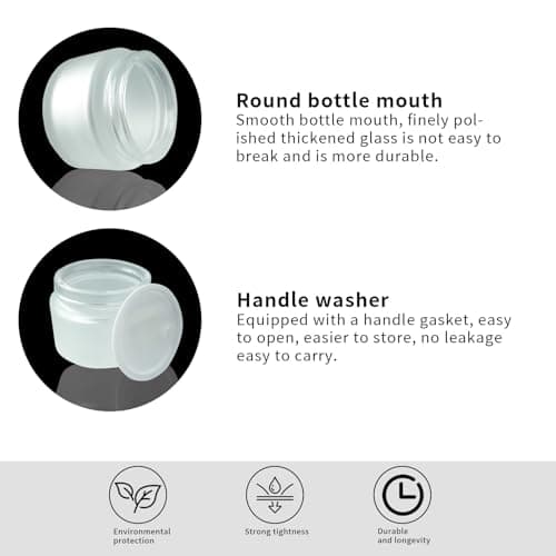 XNJIHWA 2Pcs Empty Cosmetic Containers Jars 50ml/50g,Transparent Refillable Frosted Cosmetic Glass Jars with Screw Silver Lids and White Inner Liners for Face Cream Lotion — view 3