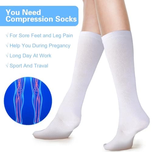 Jeffdad 2 Pairs Compression Socks for Women Men, 15-25mmHg Knee High Compression Stockings for Sport, Medical Compression Flight Socks for Nurses Running Flying Pregnancy Travel(S-M) — view 3