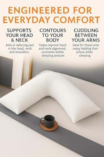 HOMES-LINEN V Pillow Orthopaedic V Shaped Pillow Extra Cushioning Support For Head Neck & Back Includes Complimentary FREE White V Pillow Case (White, V-Pillow With Cover) — view 6