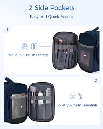 Large Hanging Toiletry Wash Bag Travel Makeup Cosmetic Organizer for Men Women by WANDF (Denim Navy Blue) — view 3