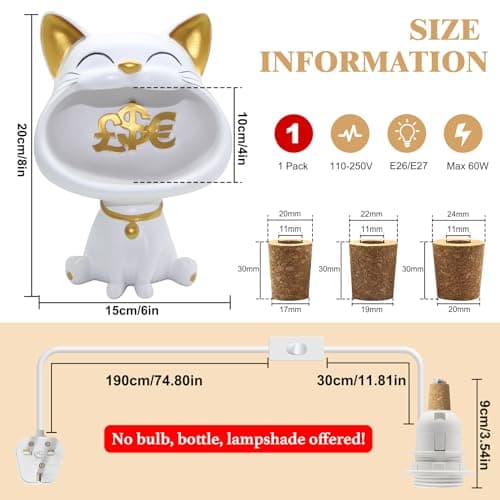 DIY Bottle Lamp Kit,Lamp Kit For Table Light, Bottle Light Adaptor, 15x20 cm White Table Lamp Base for Bedside Desk,E27 Bulb Holder with 240 cm Plug and Switch,Support Add Lampshade, for Living Room — view 2