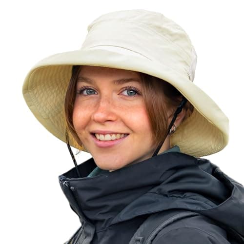 TOP-EX Sun Hat Women Wide Brim SPF 50 UV Protection with Chin Strap Packable Bucket Hat for Travel Beach Outdoor Summer Waterproof Lightweight Gardening H iking Fishing Camping Beige L/XL