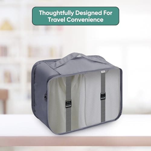ASAB 9Pcs Packing Cubes for Travel Suitcases Portable Space Saving Double Zippered Suitcase Organiser Bags with Buckle Design Shoes Cosmetics Toiletries Waterproof Luggage Cubes Storage Bags (Grey) — view 6