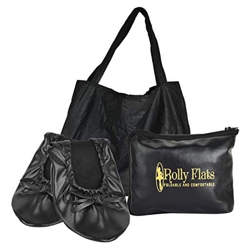 Women's Foldable Flats – Portable Ballet Slippers Shoes for Travel, Wedding – Fits in Purse with Expandable Tote Bag (M, Black)