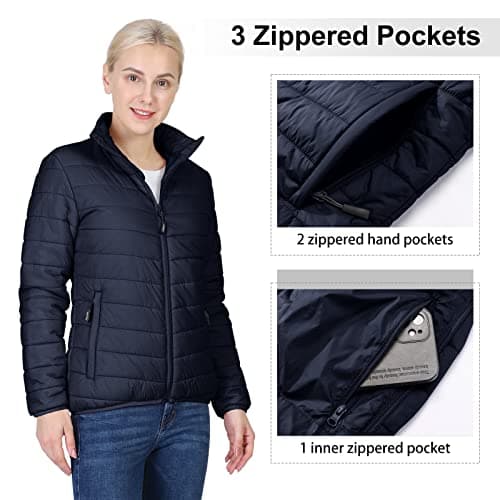 Outdoor Ventures Womens Winter Lightweight Jacket Warm Short Packable Puffer Jacket Transitional Padded Jacket Quilted Jacket for Ladies Lined for Hiking Travel, Deep Blue XL — view 5