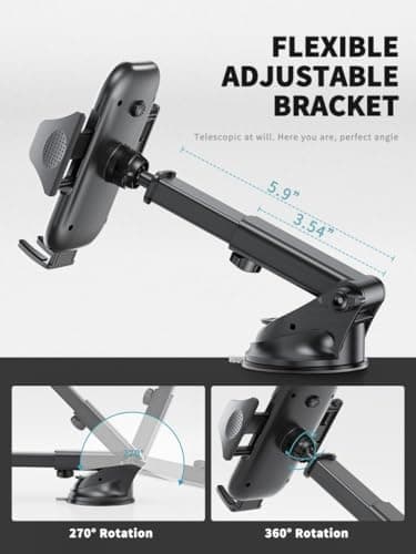 Car Phone Holder, Adjustable Car Phone Mount 360° Rotation Dashboard- — view 3