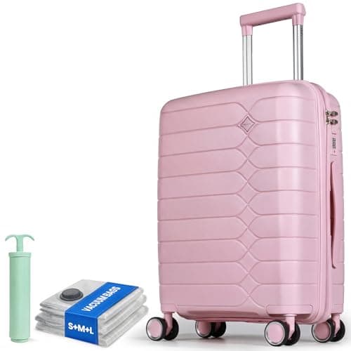 H.yeed Cabin Suitcase 55x40x20cm Cabin Luggage 20 inch Hard Shell Suitcase PP Lightweight Carry On Luggage with Spinner Wheels Approved for Ryanair EasyJet (Pink, 20 inch)