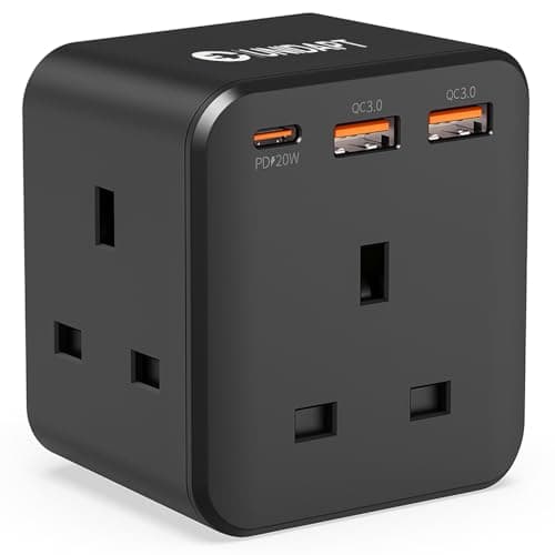 Unidapt Plug Extension Socket, 3 Fast USB Charge Ports, Black