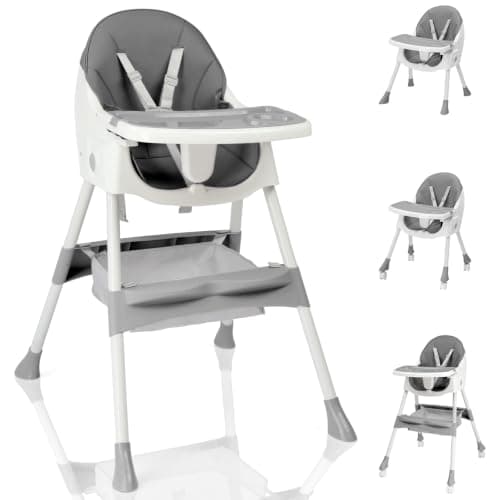 LALAHO 3-in-1 Foldable Baby High Chair with 5-Point Safety Harness Grey