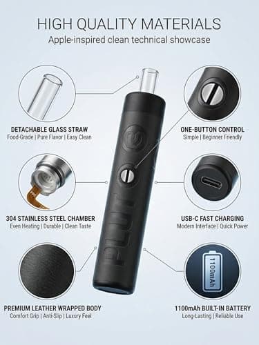 Pluto Dry Herb Vaporiser, Portable Pen-Style Herbal Vaporiser with 3 Precise Temperature Settings, 1100mAh Rechargeable Battery, Premium Leather Design for Daily Use & Travel — view 4
