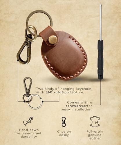 Genuine Leather AirTag Keyring Holder Compatible with Apple AirTag Keychain, Anti Lost Secure Key Ring Case for Keys Pet Collar Luggage, Handmade Protective Air Tag Key Chain Cover, 2 Pack Black/Brown — view 4