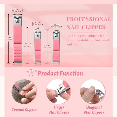 Manicure Set Nail Clipper 12 in 1, Professional Pedicure Nail Kit Manicure Set, Women Men Nail Grooming Kit, Manicure & Pedicure Tools & Accessories, Nail Care Tool with Pink Leather Travel Home — view 5