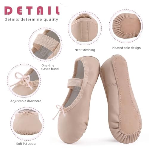 ZDQ Ballet Shoes for Girls Leather Full Sole Dance Shoes Women Flats Ballet Slippers for Toddler Kids Adults Beige 3.5 UK — view 6