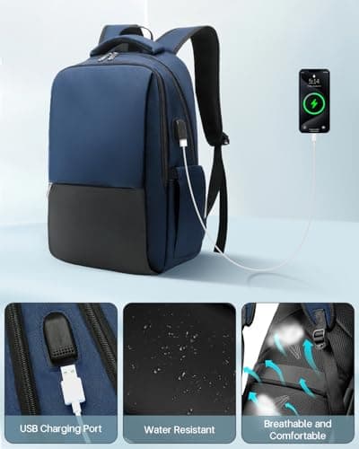Besttravel Backpack, Business Travel Backpack with Charging Port, Water Resistant Rucksack, Anti-Theft Backpack for Men Women, Fits 15.6-inch School Bag-Blue — view 4