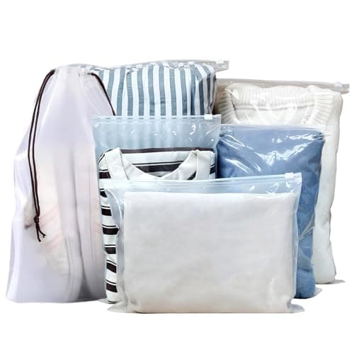 26 Pcs 6 Sizes Zip Lock Bags for Clothes,Maternity Hospital Bag Organiser Pouches,Clear Plastic Reusable Ziplock Bags for Clothes,Travel,Luggage,Shoes,Cosmetics,Frosted and Transparent,No Holes