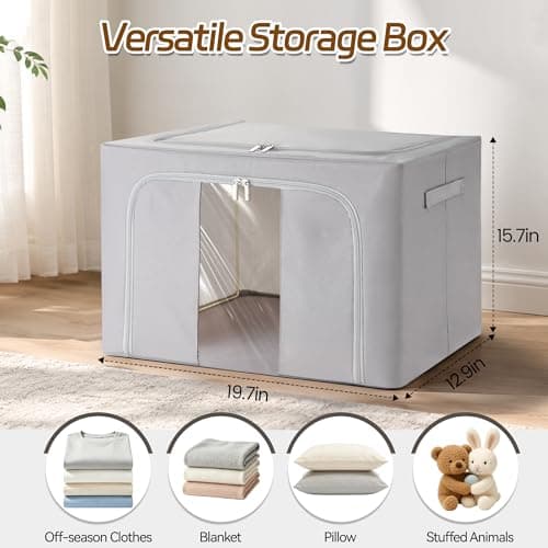 2 Pcs 66L Storage Boxes with Lid, Fabric Storage Bins with Clear Windows — view 2