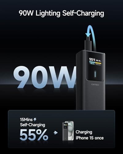 CUKTECH 10 Power Bank 100W Laptop Portable Charger, 10000mAh Battery Pack USB C with Smart TFT Display, PD3.0 Fast Charging for iPhone 16/15 Series, Samsung Galaxy S24/S23, iPad Air/Pro, MacBook, Dell — view 3