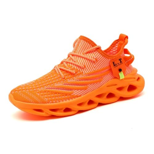 VGPSFN Mens Trainers Running Walking Shoes Sport Outdoor Casual Tennis Gym Hiking Shoes Lightweight Comfortable Fitness Sneakers for Men Fashion Work Athletic Jogging Orange UK 10.0