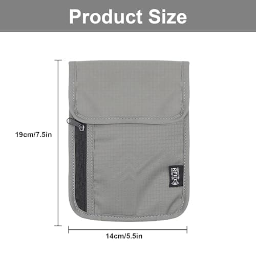 DOETYD Neck Pouches Neck Wallet for Women and Men, Secure Neck Wallet and Passport Holder RFID Blocking, Chest Bag for Travel Waterproof Hidden Anti-theft, Grey — view 2
