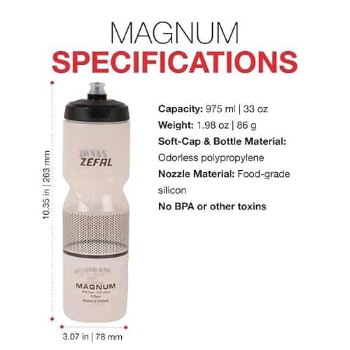ZEFAL Magnum Large Capacity, Bicycle/Mountain Bike and Sports Water Bottle, BPA Free, Soft Water Bottle, Screw-On Lid – Made in France Cycling, Translucent, 975 ml, Single Bottle — view 6