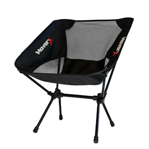 MoverX Lightweight Folding Camping Chair, Portable Camp Chair for Outdoor, Fishing, Festivals, Picnic, Beach, 150kg Capacity, Black