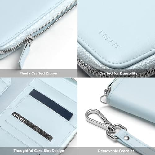 VULKIT Leather Passport Holder Family Travel Document Organizer with RFID Blocking Travel Wallet Slim Dual Slots SIM Card and Multiple Card Holders for Men and Women (Light Blue) — view 3