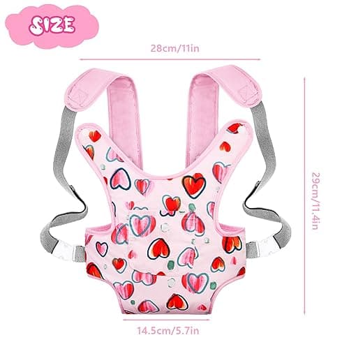 Aolso Baby Doll Carrier, Soft Cotton, Front and Back Carrying with Adjustable Straps for Baby, 14" to 18" Dolls Carrier Seat for Baby Born, Doll Accessories for Kids (Pink) — view 2