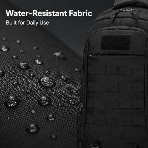 GOOGO Tactical Backpack for Men, 45L Large Capacity Hiking Backpack with Multiple Compartments, Waterproof Outdoor Rucksack for Camping, Travel, Sports and Fishing (Black) — view 4