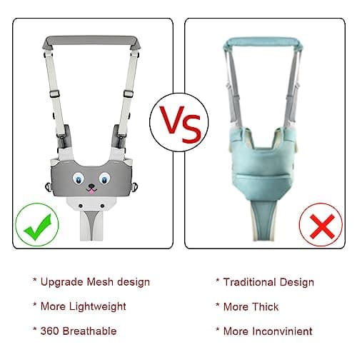 Vicloon Baby Walking Harness, Safe Walking Belt, Hand-Held Baby Walker, Removable, Adjustable Walking Harness, Breathable Handheld Baby Walker Toddler Walking Assistant - Grey Puppy — view 3