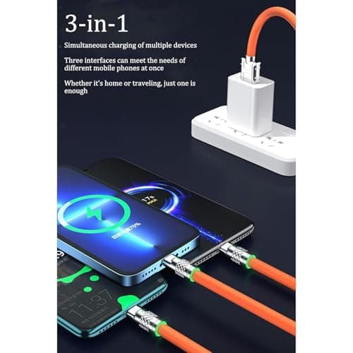 Ymhapp Orange 3 in 1 Multi USB Cable 100W Multi Charger Cable Fast Charging Fast and Stable Charging to Various Mobile Phones USB with Type-C/Android/Charging Ports Accessories(2m/78.7inch) — view 2