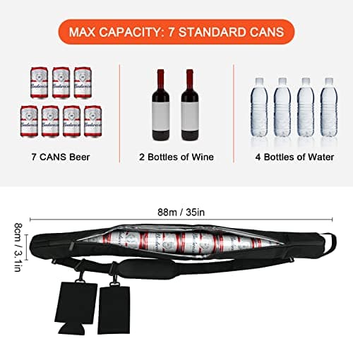 Beer Sleeve Cooler Golf Beer Sleeve 7 Cans Beer Sleeve Insulated Cooling Sleeve with Phone Bag Beer Bag Oxford Cloth Crossbody Golf Cooler Bag Golf Drinks Ice Bag for Beach Picnic Party Sport (Black) — view 2