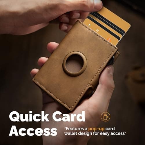 YESIIW AirTag Wallets for Men UK, Slim Mens Wallets for - Air tag Pop up Men Card Wallet RFID Blocking, Smart Minimalist Card Holder Wallet with Coin Pocket & 2 ID Window for 10+ Cards, Brown — view 5