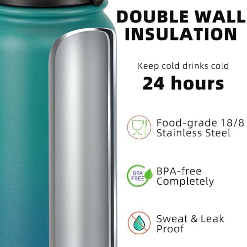 Fanhaw 600 ml Insulated Stainless Steel Water Bottle with 1 Lid (Chug Lid) - for Kids, Women, Men | Leak & Sweat Proof with Anti-Dust Lid (Green Blue) — view 3
